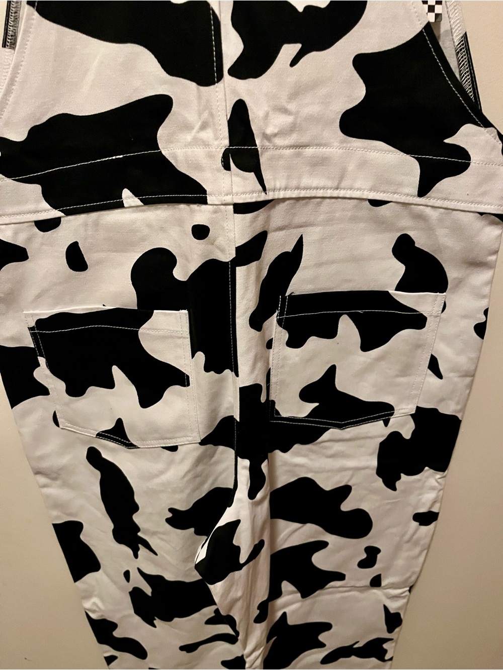 Overalls Black  & White Cow Print Women's Overalls - Picture 2 of 6
